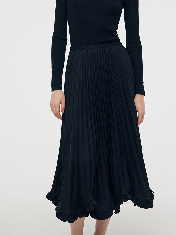 Petal Hem Pleated Women Midi Skirt GOELIA