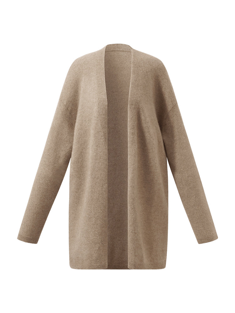 Light Camel Brushed Cashmere Short Women Cardigan GOELIA