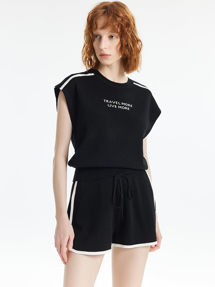 Tencel Contrast Trim Knitted Tank Top And Shorts Two-Piece Set GOELIA