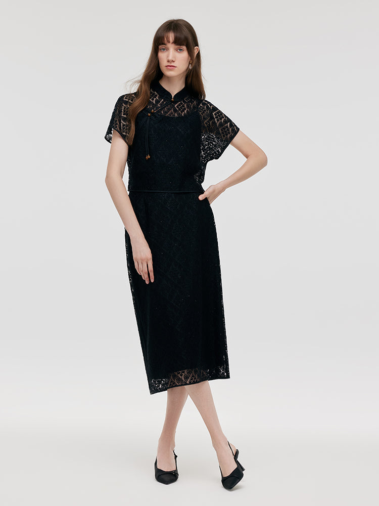 New Chinese-Style Lace Top And Skirt And Camisole Three-Piece Set GOELIA