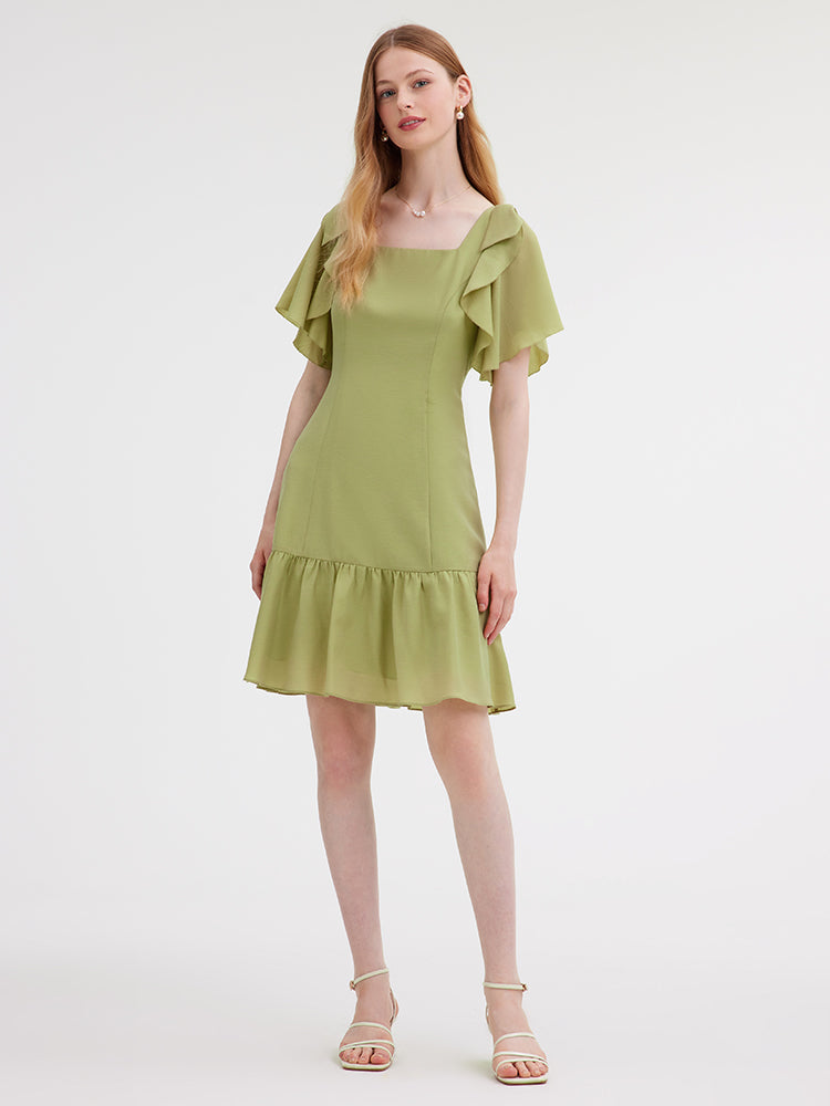 Acetate Ruffle Sleeve Dress GOELIA