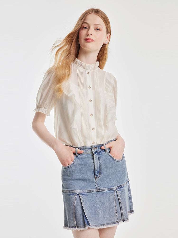 Ruffle Woven Shirt With Camisole Top GOELIA