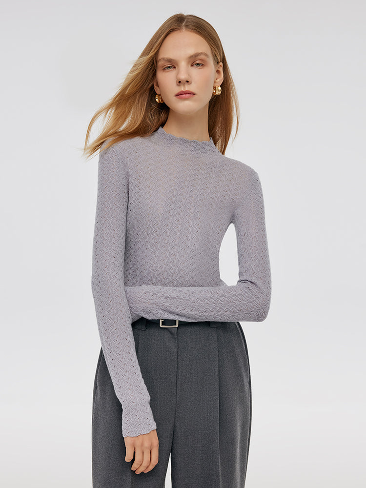 Machine Washable Wool Women Long Sleeve Top GOELIA