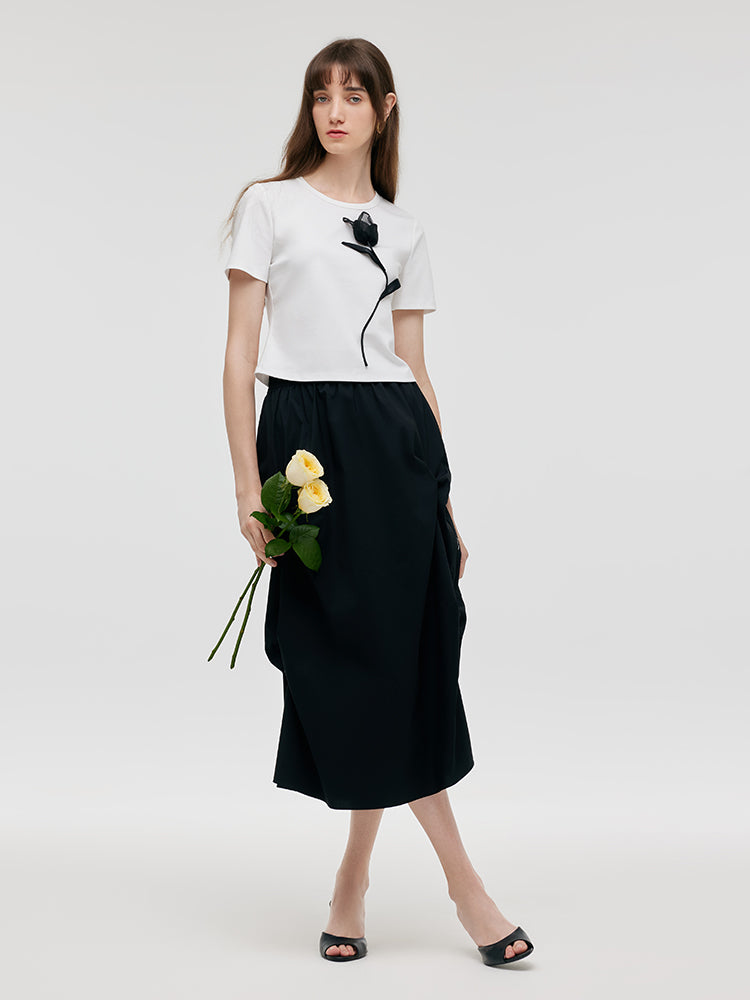 3D Rose T-Shirt And Ruched Skirt Two-Piece Set GOELIA