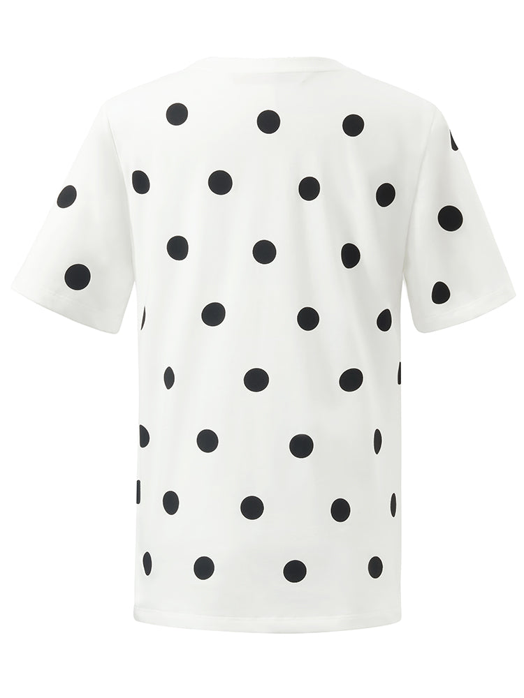 Polka Dots Printed Round Neck Women T-Shirt GOELIA