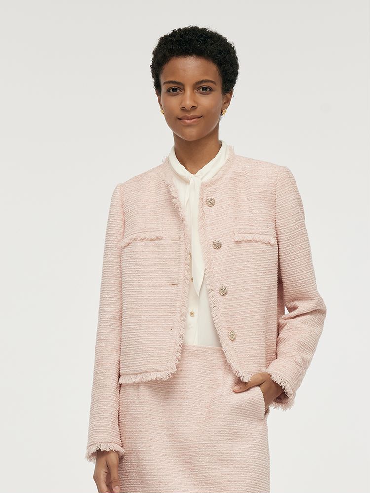 Tweed Collarless Women Crop Jacket GOELIA