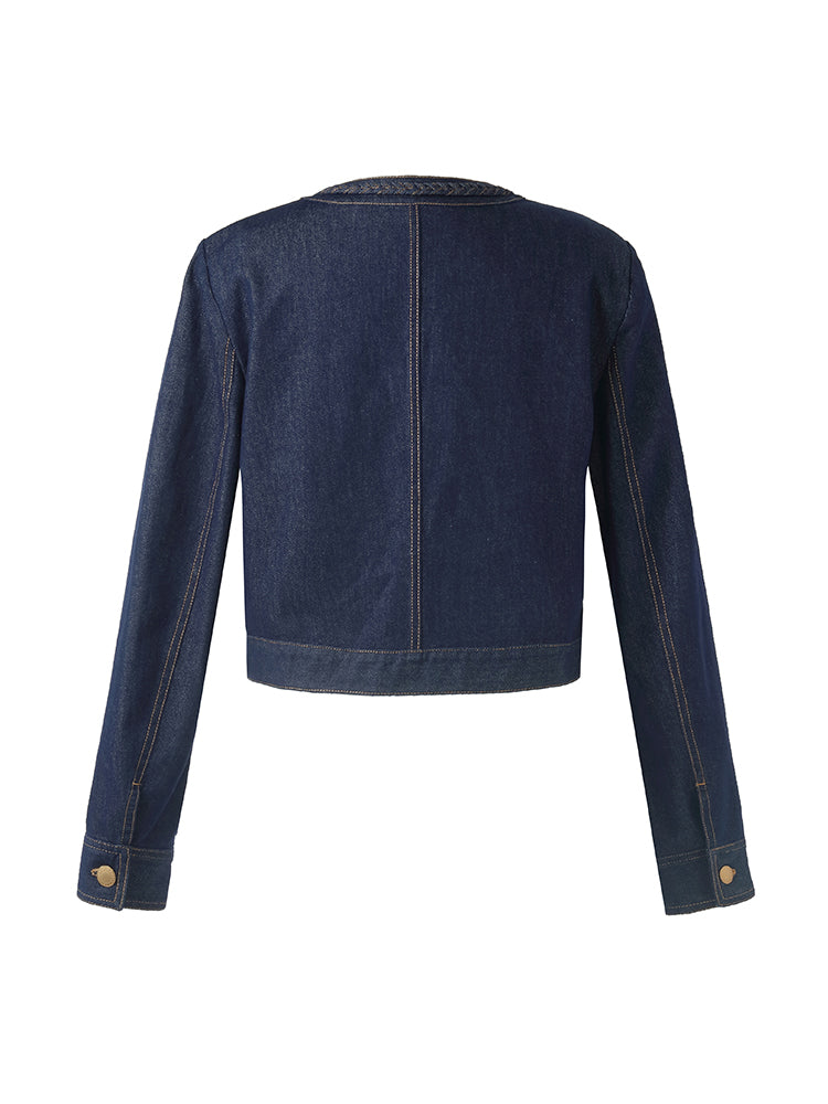 Round Neck Women Crop Denim Jacket GOELIA