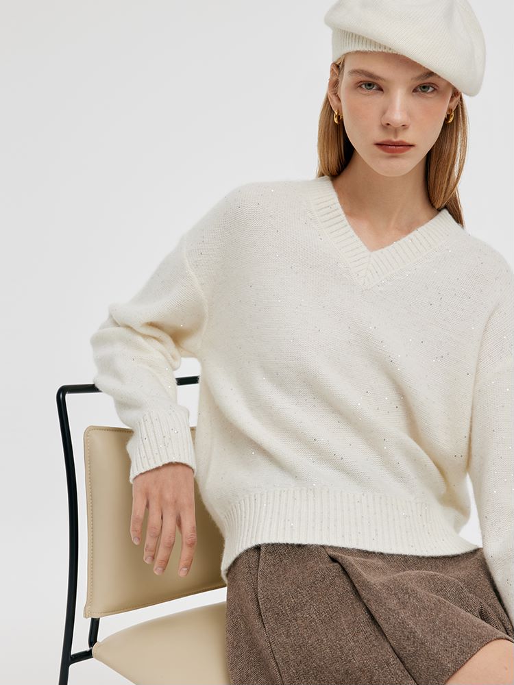 Wool And Cashmere Sequins Women Sweater GOELIA