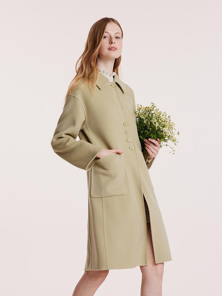 Green Pure Wool Lapel Double-Faced Coat GOELIA