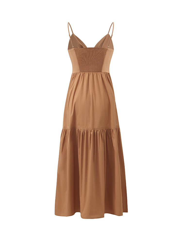 Cotton Spaghetti Strap Bowknot Tied Maxi Dress GOELIA