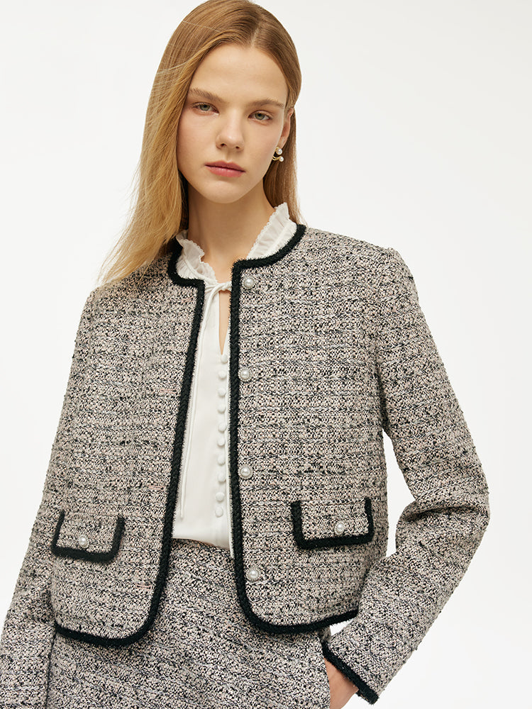 Tweed Women Crop Jacket With Detachable Bowknot GOELIA