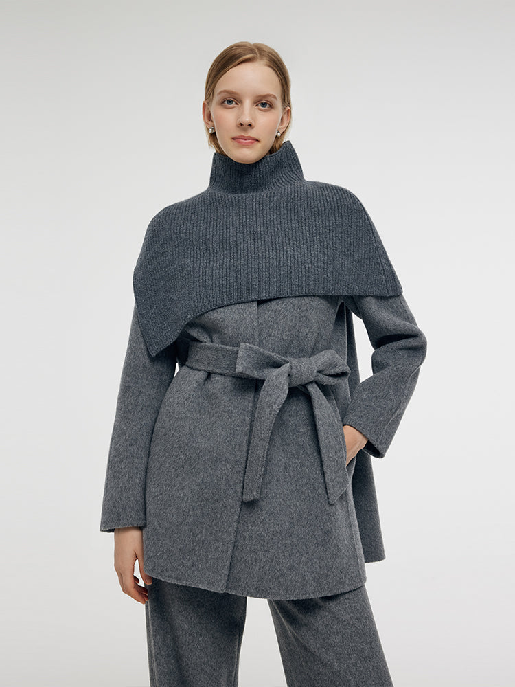 Alpaca Wool Double-Faced Women Wrap Coat With Knit Shawl GOELIA