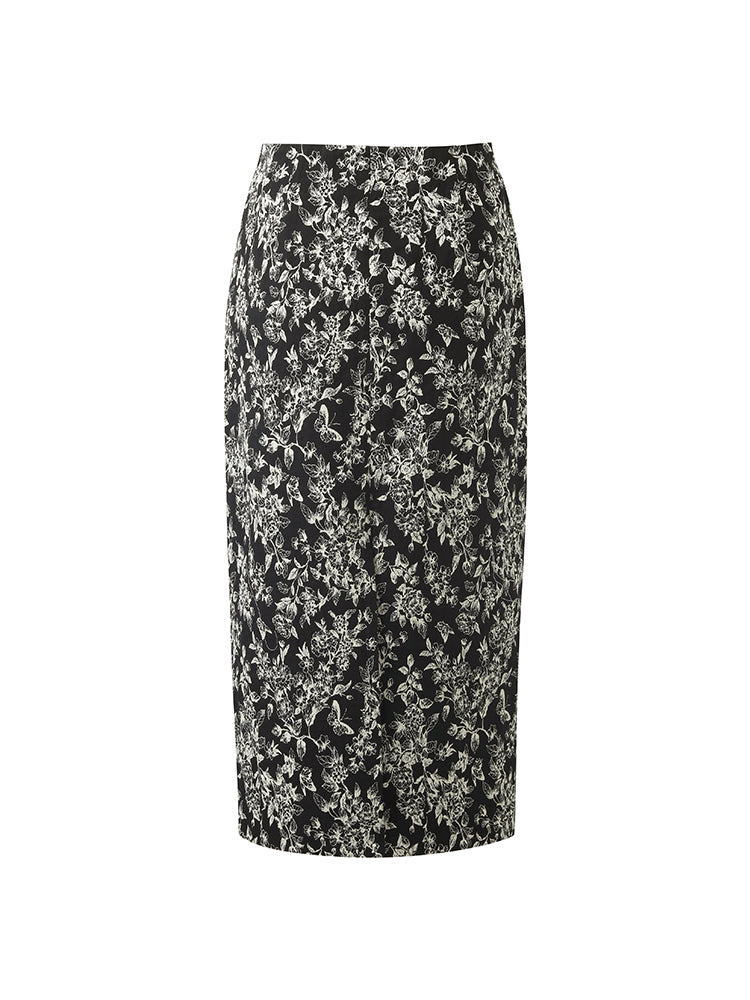 Black And White Butterflies Jacquard Stretch Women Skirt GOELIA