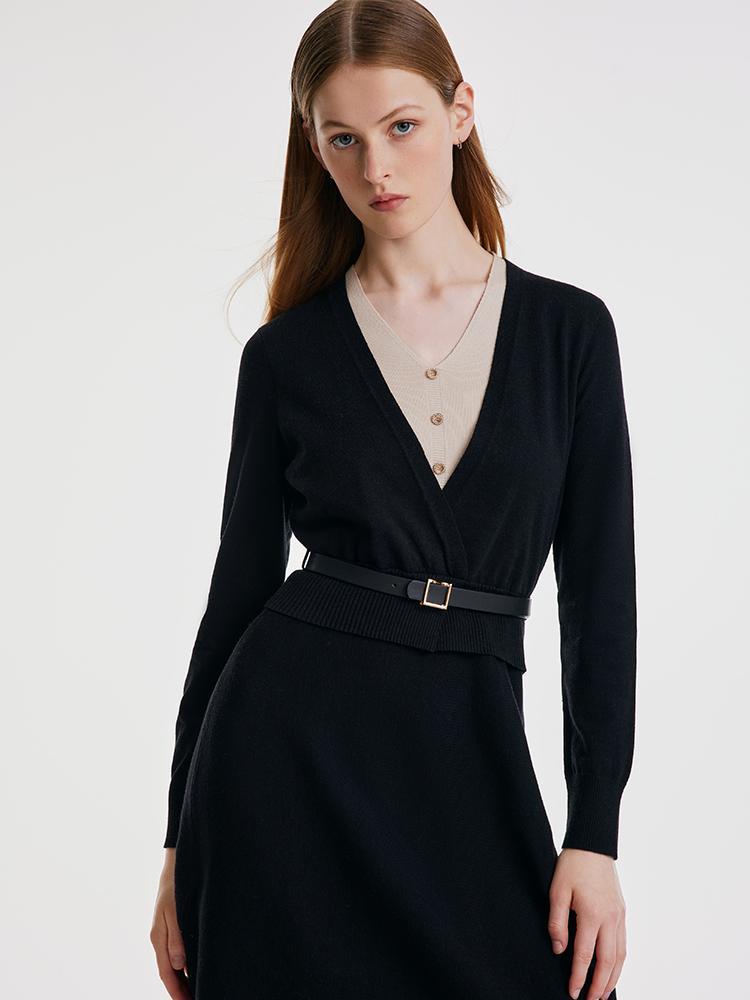 Tencel Solid Dress With Leather Belt GOELIA