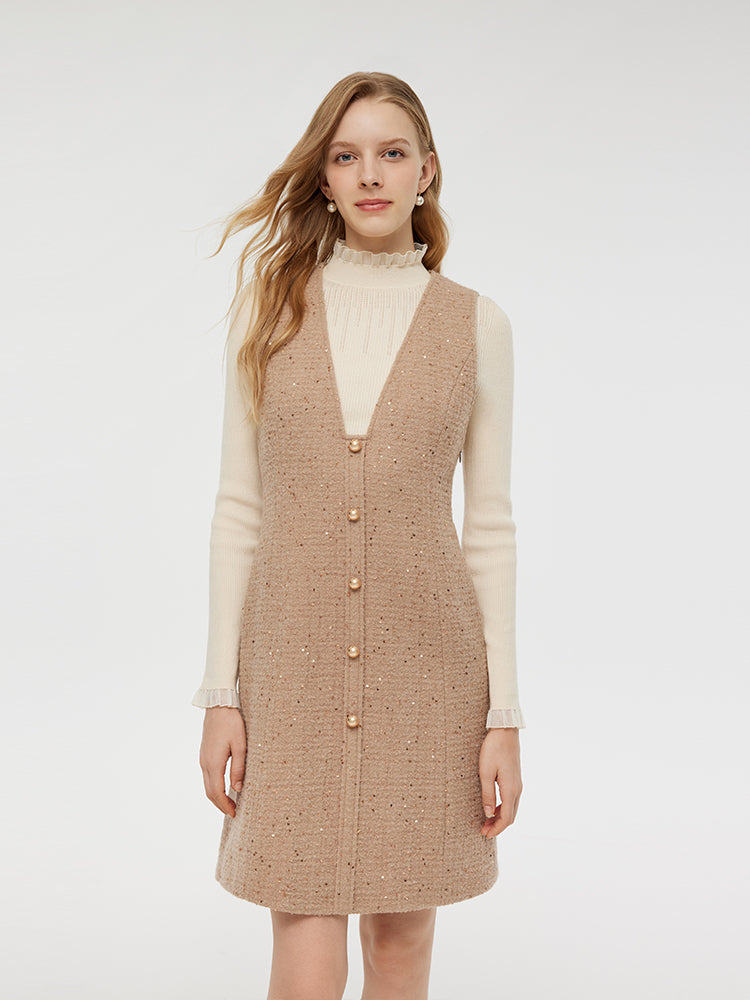 Alpaca And Wool Tweed Mini Dress And Knit Top Two-Piece Set GOELIA