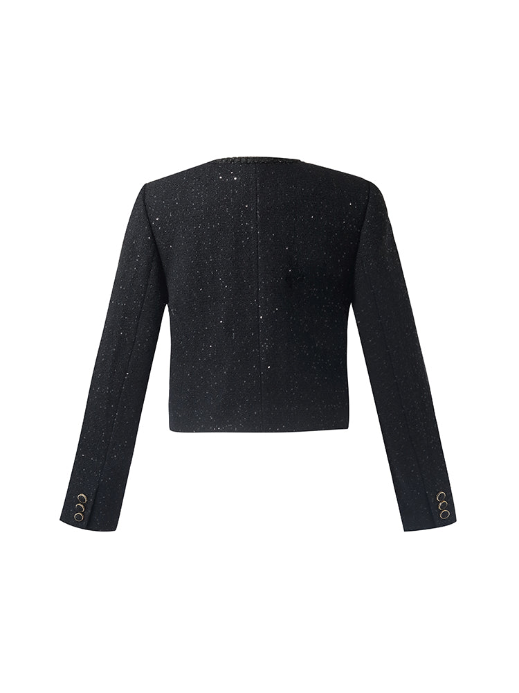 Wool Blend Tweed Sequins Women Crop Jacket GOELIA