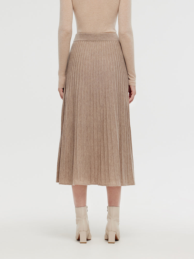 Wool A-Line Pleated Women Midi Skirt GOELIA