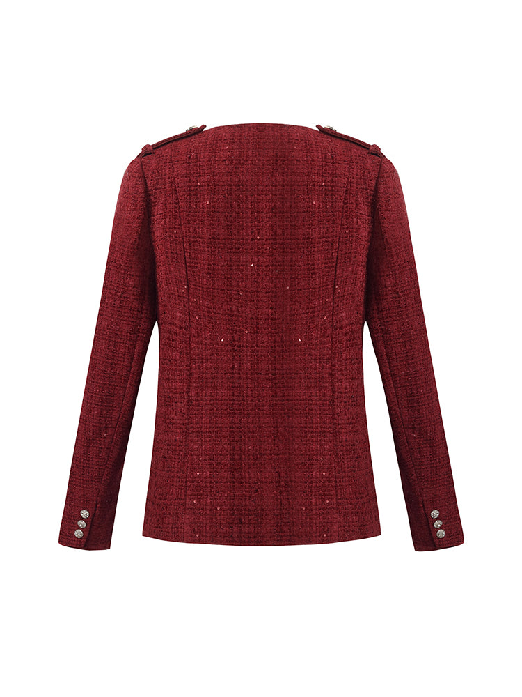 V-Neck Single-Breasted Tweed Women Jacket GOELIA