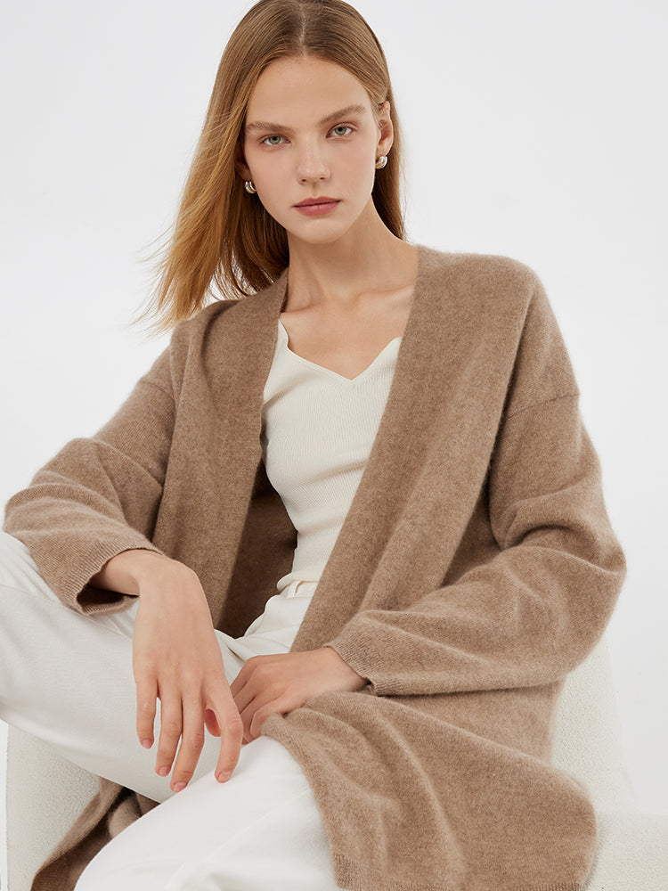 Light Camel Brushed Cashmere Short Women Cardigan GOELIA