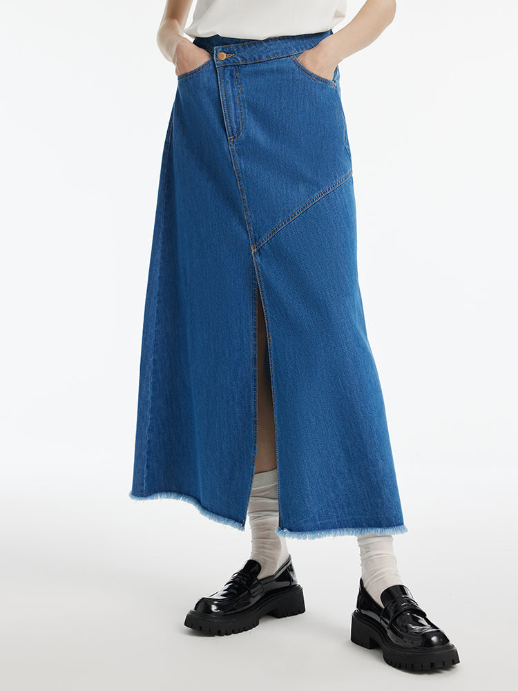 Denim Asymmetrical Slit Women Skirt GOELIA