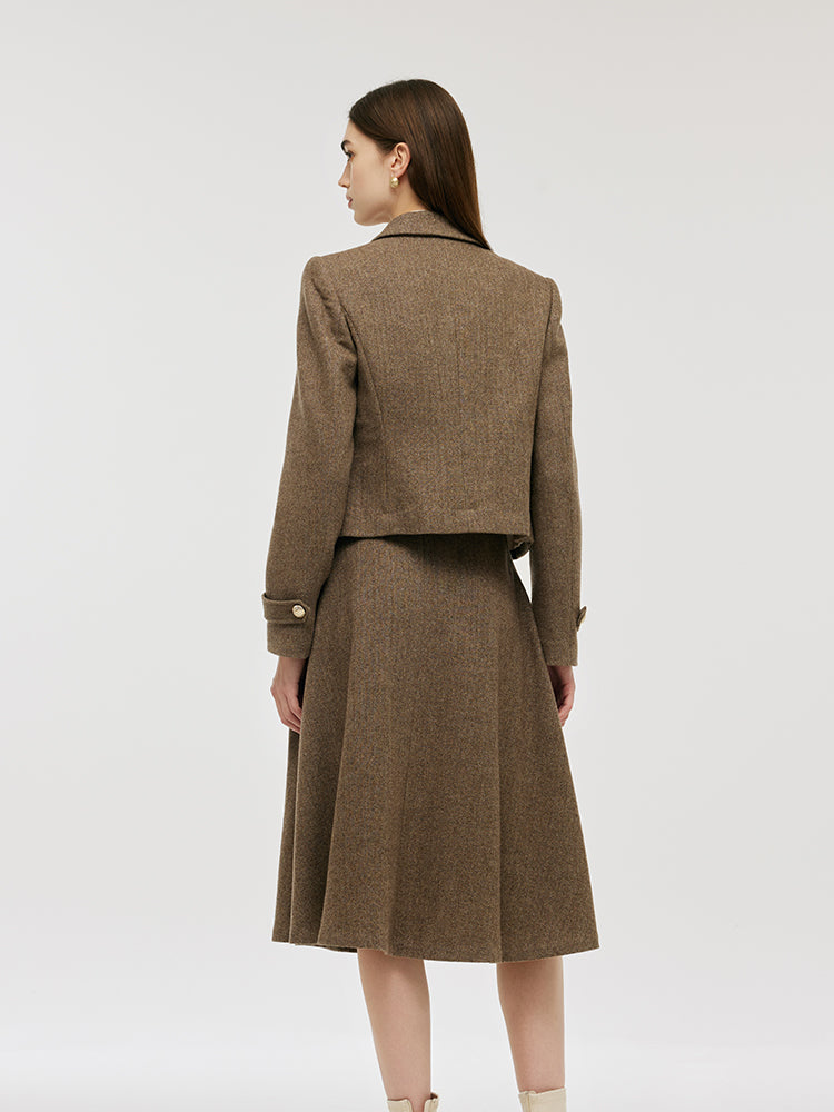 Washable Wool Crop Jacket And A-Line Skirt Two-Piece Set GOELIA