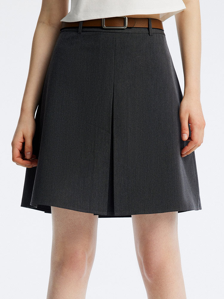 Reversible Pleated Mini Skirt With Leather Belt GOELIA