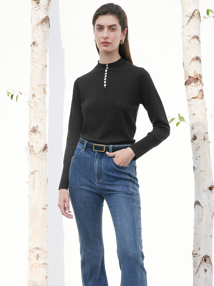 Mid-Collar Woolen Slim Women Sweater GOELIA