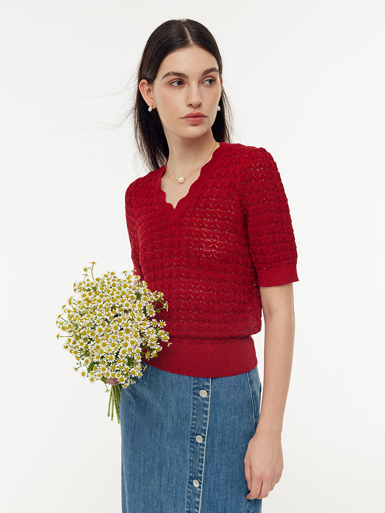 Tencel Sequins Openwork Women Knit Top GOELIA