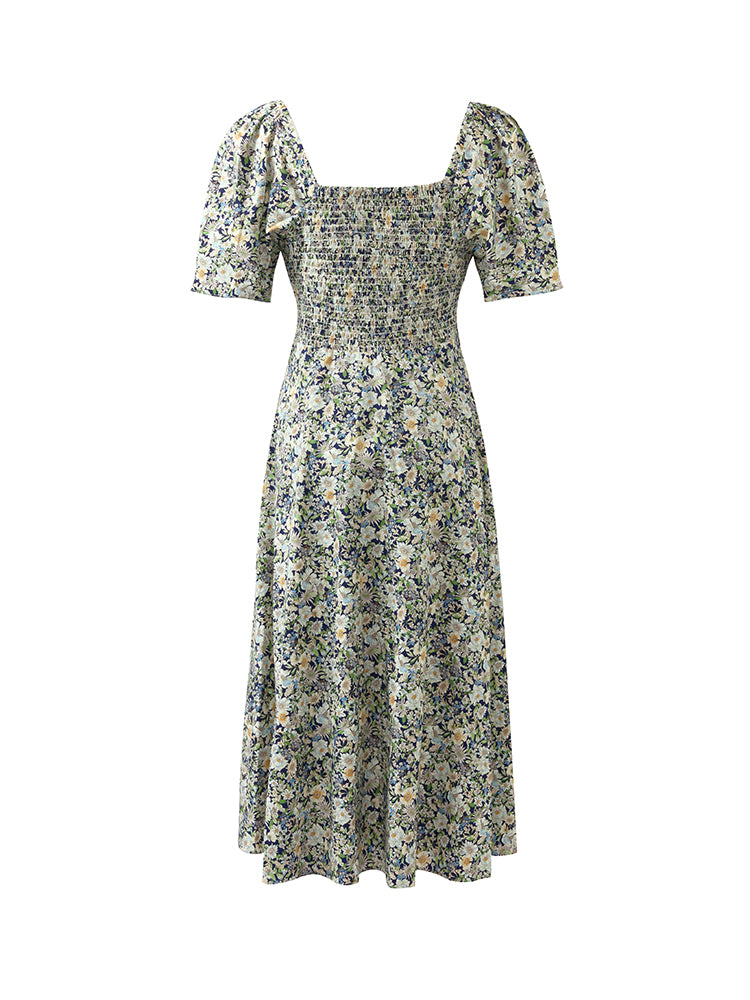 Floral Printed Square Neck Women Midi Dress GOELIA