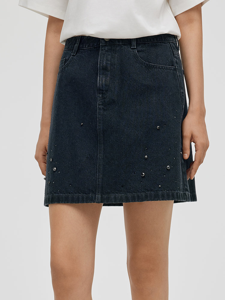 Denim Rhinestone Women Skirt GOELIA