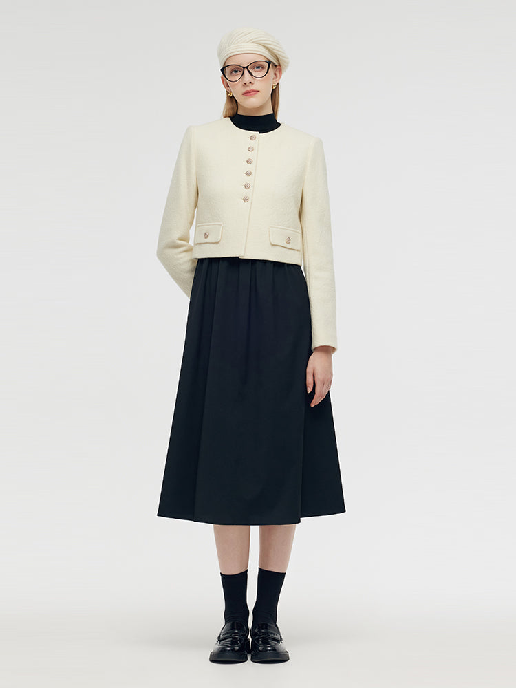 Wool Crop Jacket And Midi Dress Two-Piece Set GOELIA