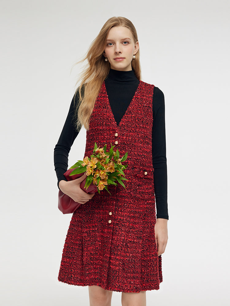 Wool Blend Tweed Mini Dress And Knit Top Two-Piece Set GOELIA