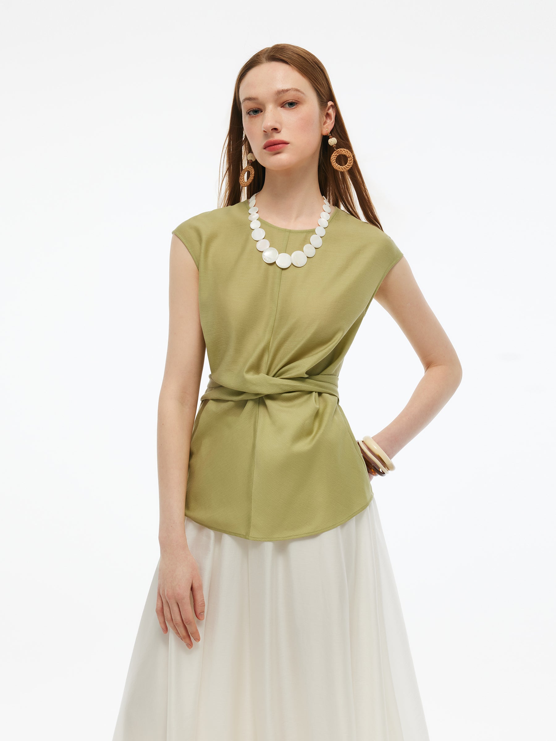 Acetate Twist Front Women Cap Sleeve Top GOELIA