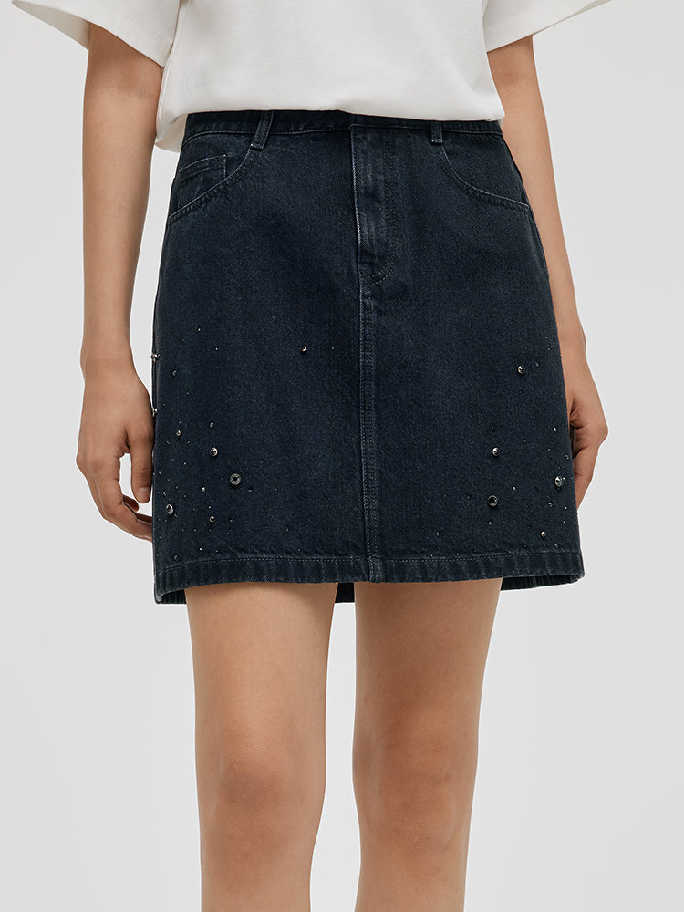 Denim Rhinestone Women Skirt GOELIA