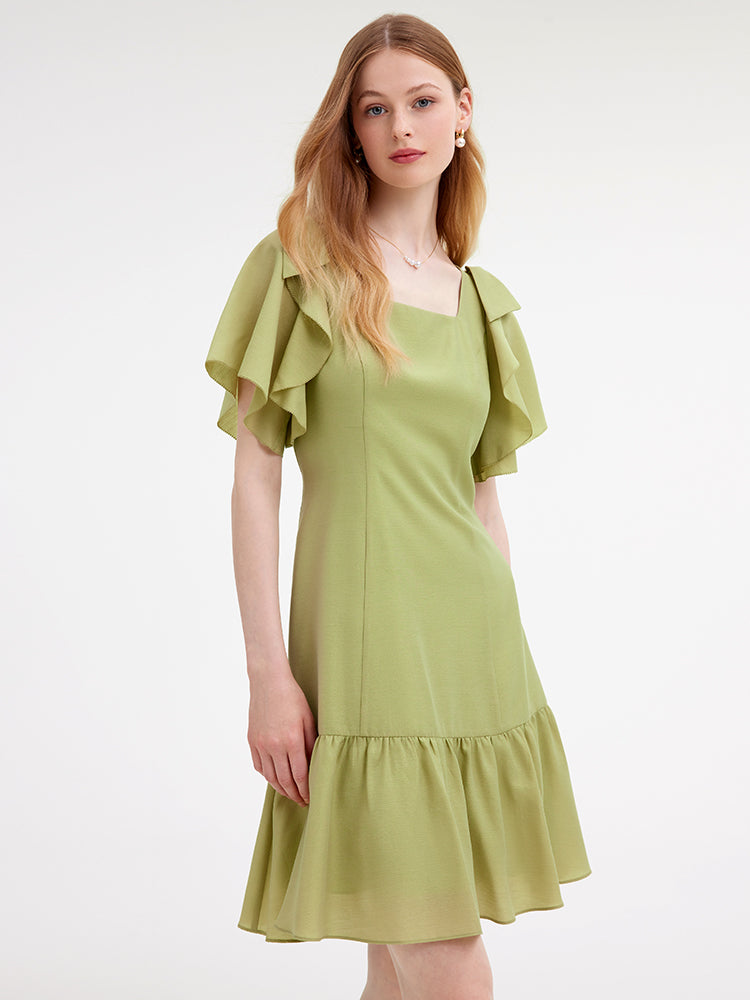 Acetate Ruffle Sleeve Dress GOELIA