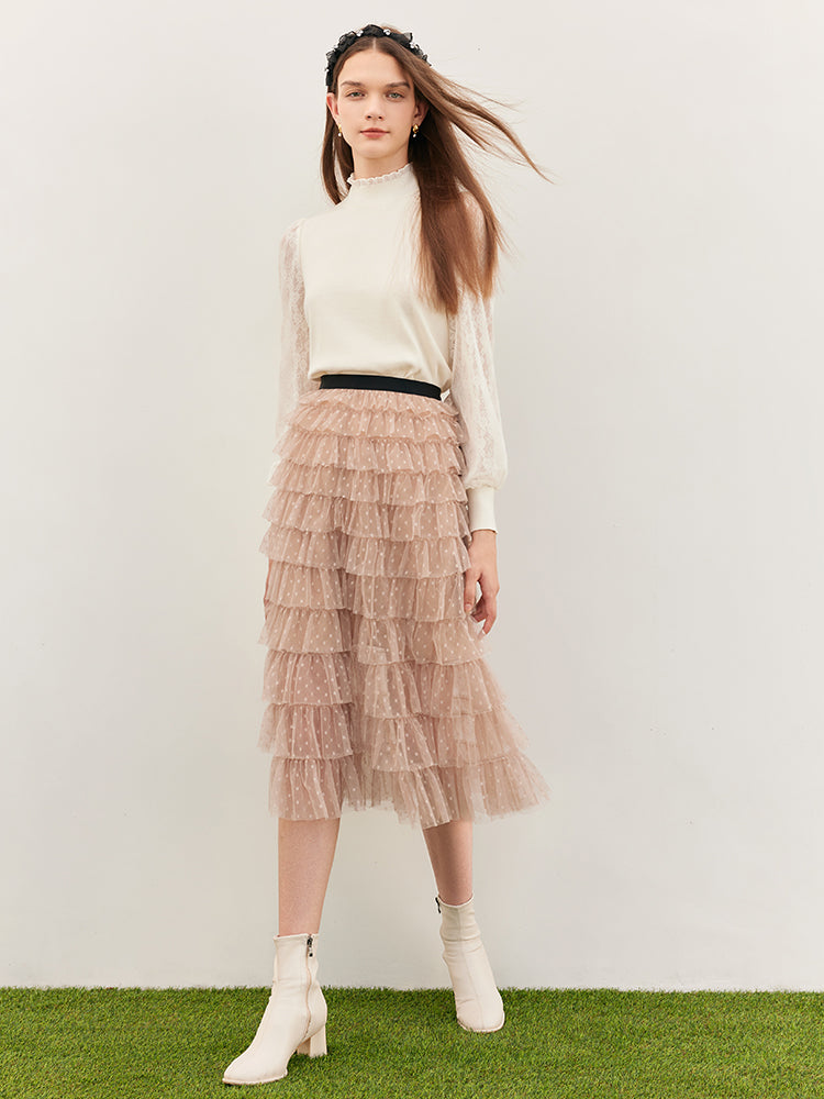 Mesh Layered Half Skirt GOELIA