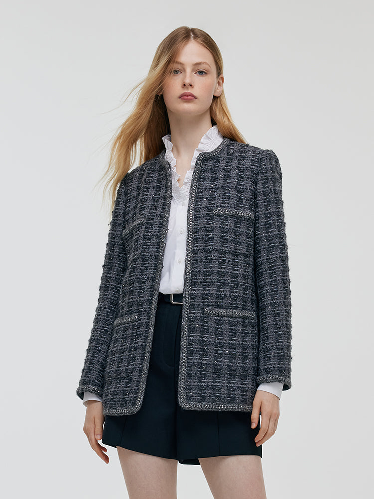 Wool Sequins Tweed Women Jacket GOELIA