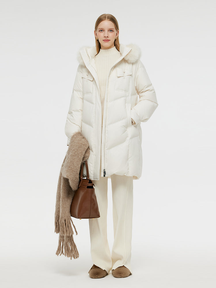 Goose Down Coat With Detachable Faux Fur Hood GOELIA