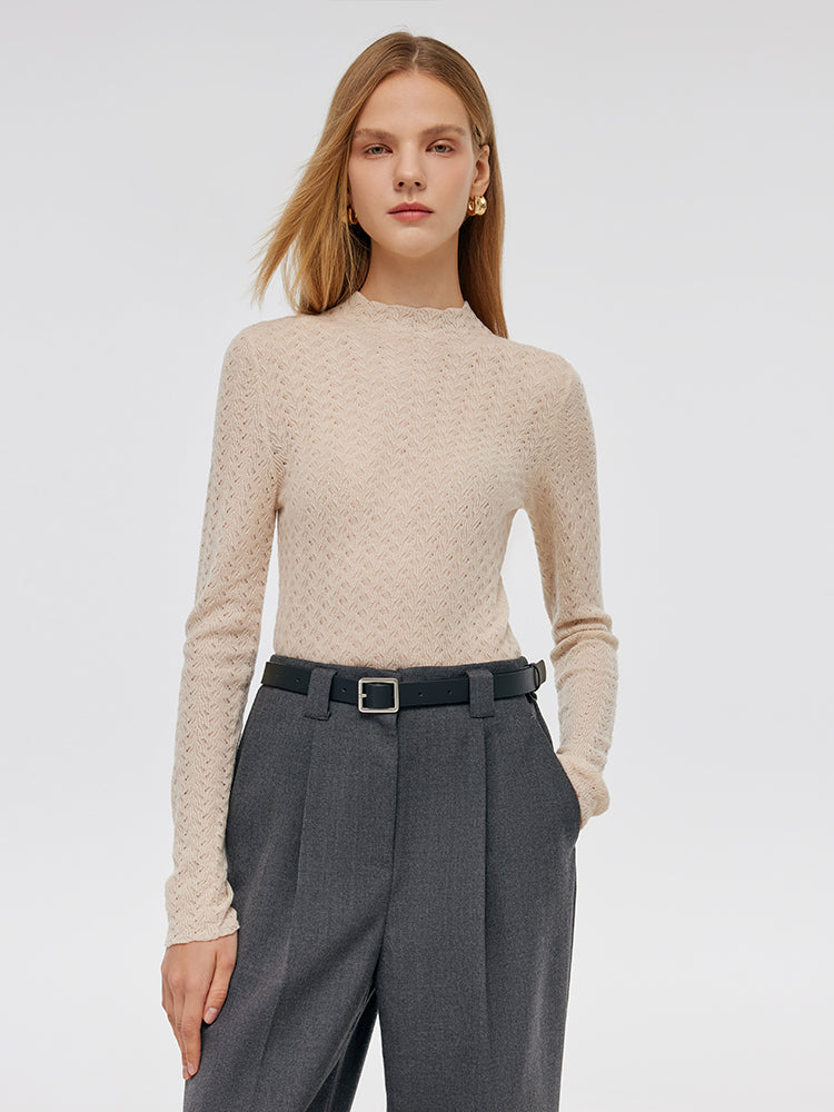 Machine Washable Wool Women Long Sleeve Top GOELIA