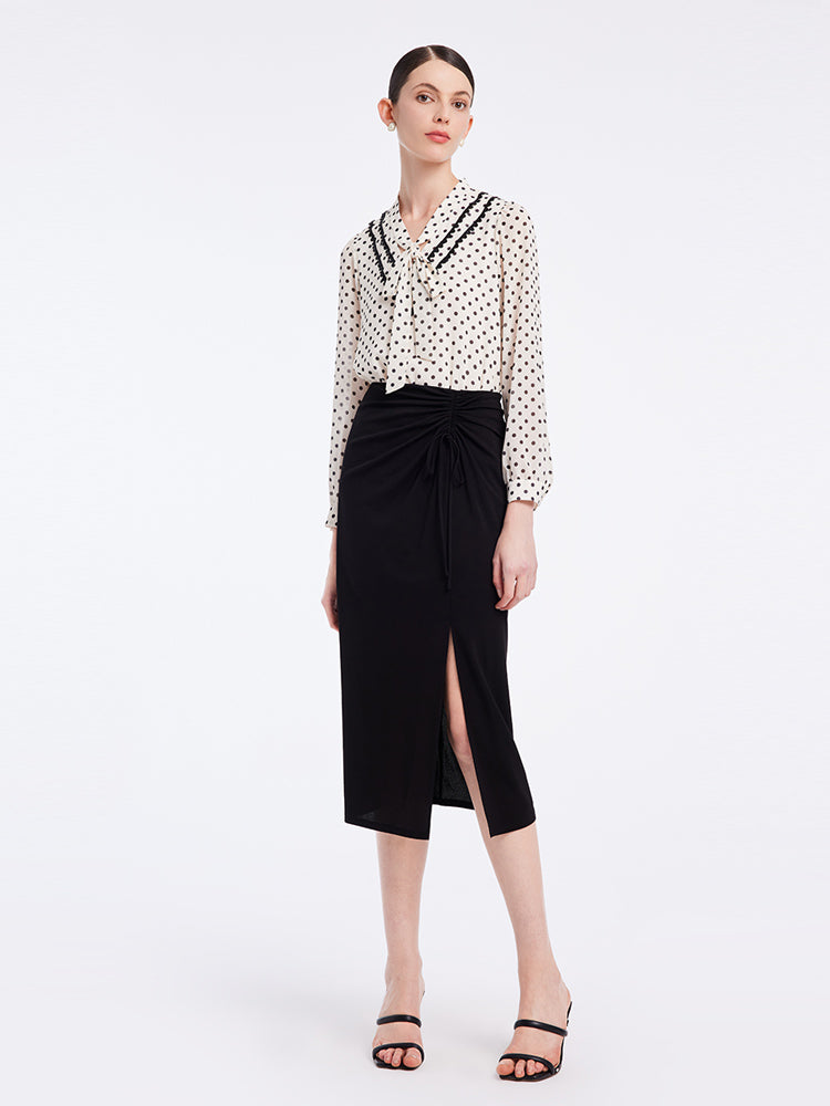 Polka Dots Tie Neck Shirt GOELIA