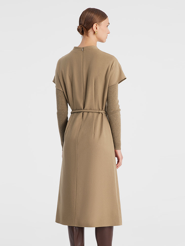 Cashmere And Woolen Double-Layer Pieces Midi Dress GOELIA