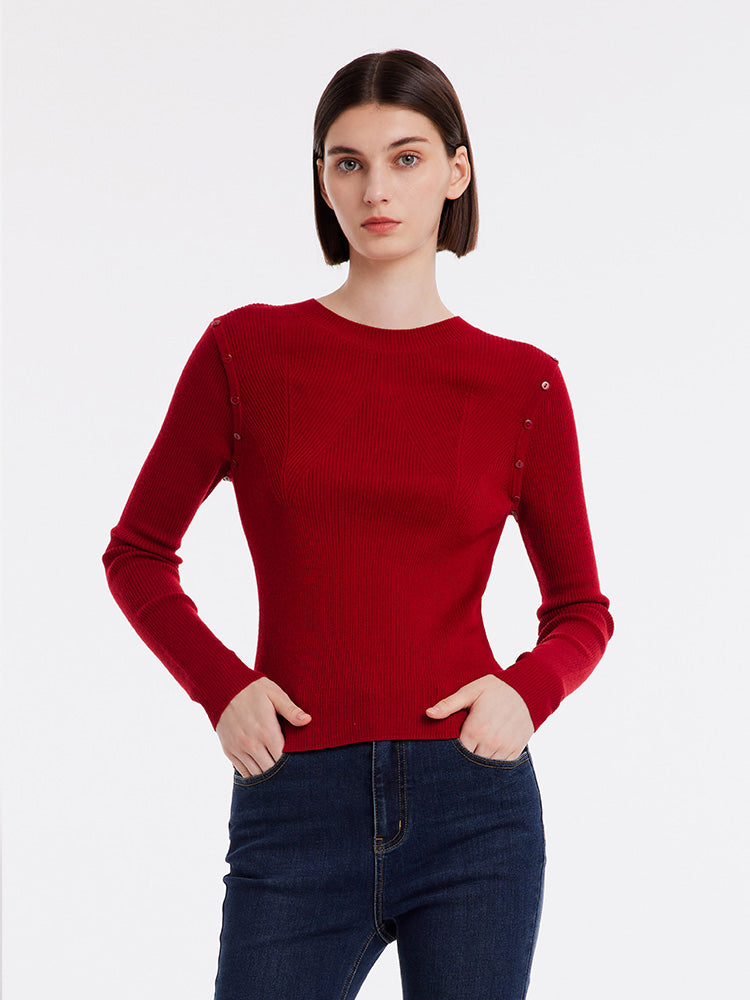 Detachable Sleeve Woolen Round Neck Women Sweater GOELIA