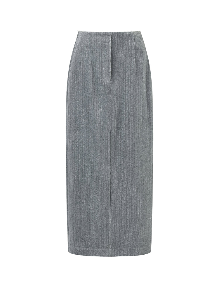 Stretch Back Slit Knitted Women Midi Skirt GOELIA