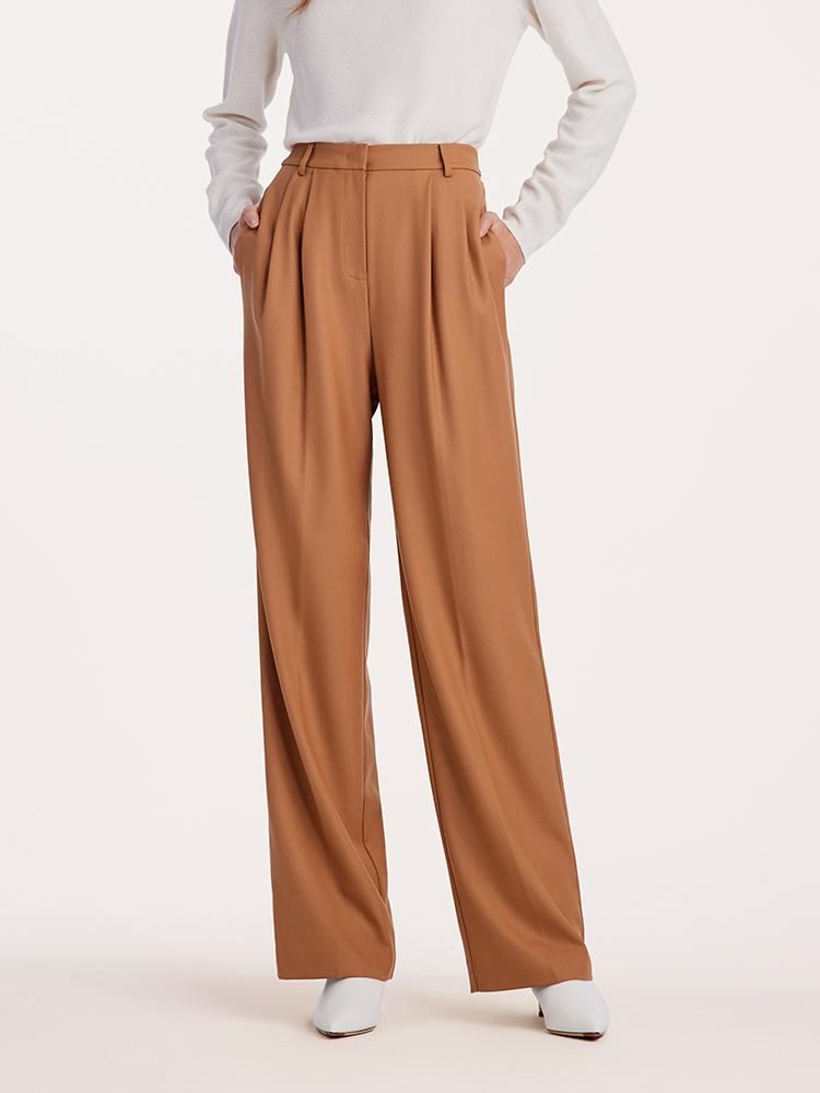 Worsted Wool Straight Women Suit Pants GOELIA