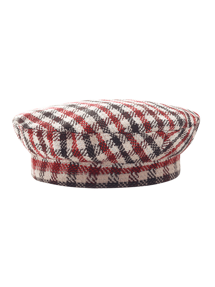 Red And White Plaid Beret GOELIA