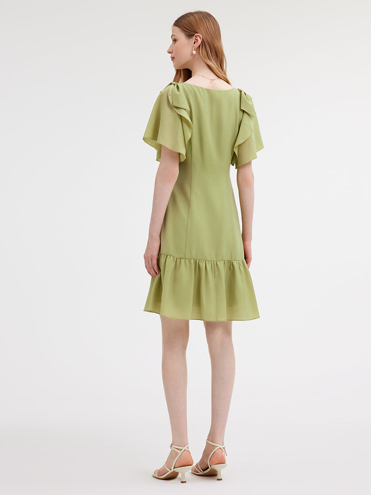 Acetate Ruffle Sleeve Dress GOELIA