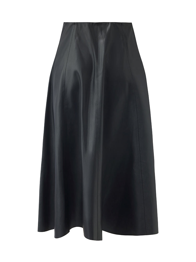 PU Leather Women Mid-Length Skirt GOELIA