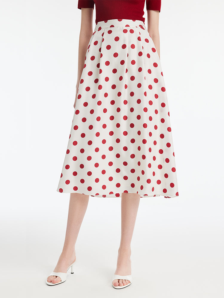 16 Momme Mulberry Silk Polka Dots Printed Women Half Skirt GOELIA