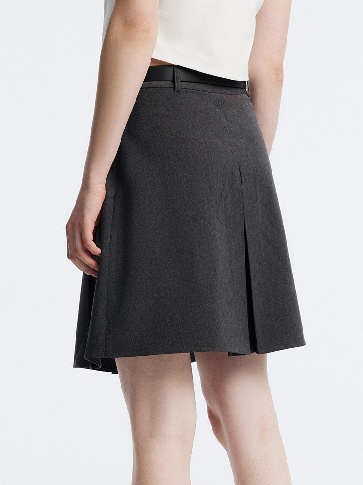 Reversible Pleated Mini Skirt With Leather Belt GOELIA