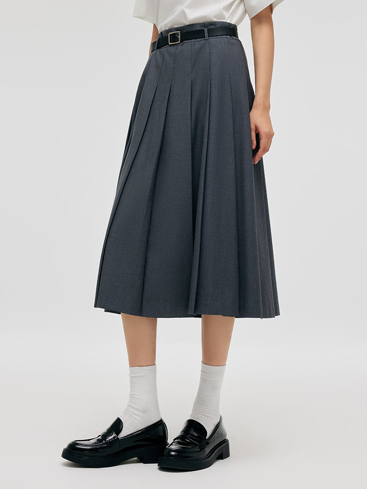 A-Line Women Pleated Skirt With Belt GOELIA